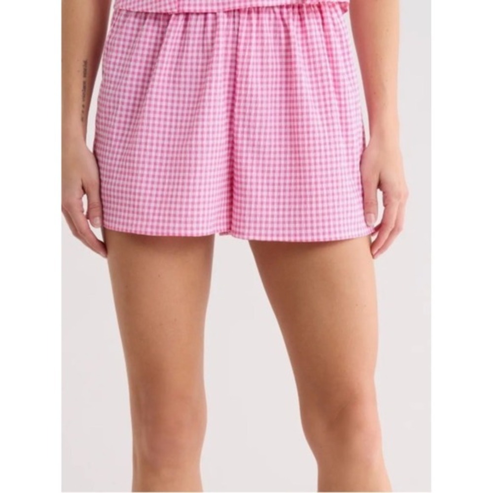 WAYF Pink Gingham Women's Shorts stretchy waist Sz XS NEW NWT pocket Nordstrom - Picture 2 of 9